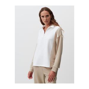 Jimmy Key Beige Turtleneck Long Sleeve Color Block Sweatshirt