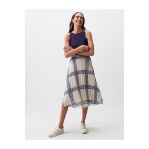 Jimmy Key Ecru Plaid Patterned Pleated Midi Skirt