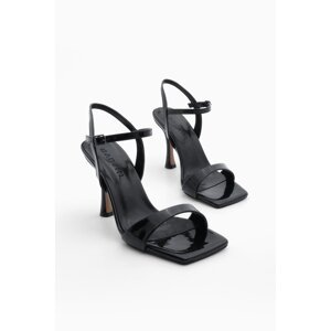 Marjin Women's Flat Toe Ankle Band Evening Dress Heels Retka Black Patent Leather