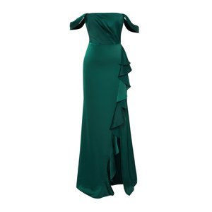 Trendyol Emerald Green Flounced Satin Long Evening Dress