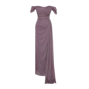 Trendyol Powder Draped Glitter Long Evening Dress