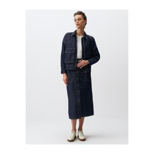 Jimmy Key Dark Indigo Blue Denim Maxi Skirt with Normal Waist Pockets