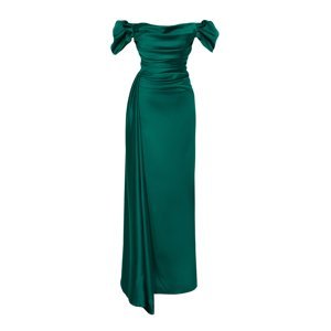 Trendyol Emerald Green Draped Satin Long Evening Dress