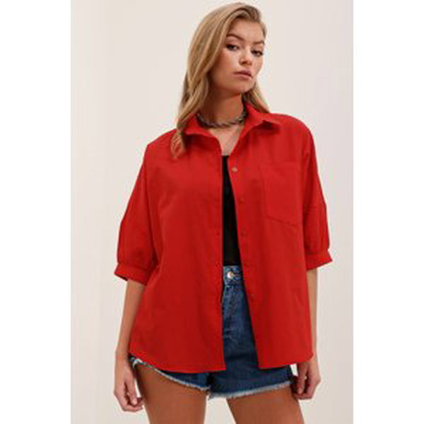 Bigdart 20213 Oversize Short Sleeve Basic Shirt - Red