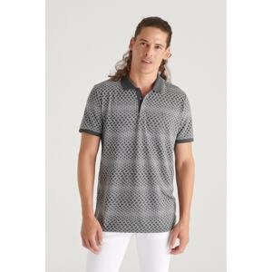 Avva Men's Gray Polo Neck Jacquard Slim Fit T-shirt