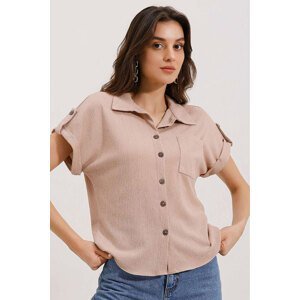 Bigdart 20187 Short Sleeve Oversize Knitted Shirt - Biscuit