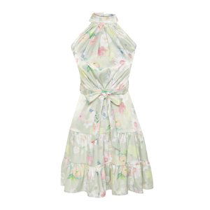 Trendyol Green Floral Pattern A-Line Satin Mini Woven Dress