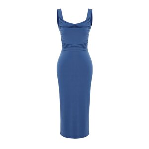 Trendyol Indigo Fitted Detail Collar Flexible Knitted Midi Dress