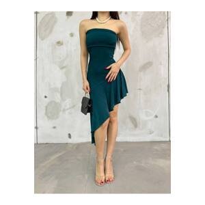 BİKELİFE Women's Strapless Neck Asymmetric Cut Ruffle Detailed Dress