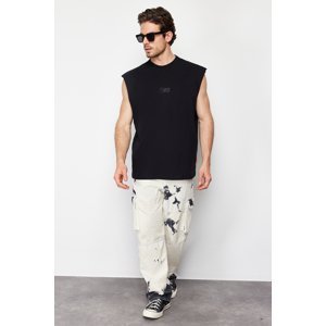 Trendyol Black Oversize/Wide Cut Fluffy Text Printed Labeled T-Shirt/Tank Top