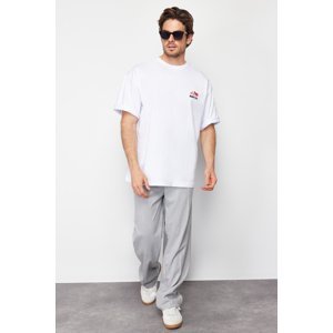 Trendyol White Oversize Printed Embroidery 100% Cotton T-Shirt