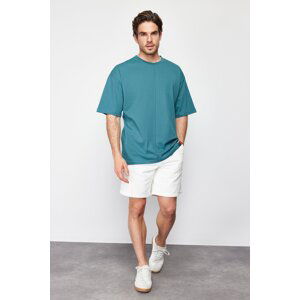 Trendyol Emerald Green Oversize Stitch Detail 100% Cotton T-Shirt