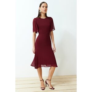 Trendyol Burgundy Skirt Flounce A-line Chiffon Midi Lined Woven Dress