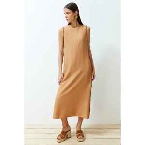 Trendyol Camel Straight Cut Maxi Woven Piping Detailed Dress