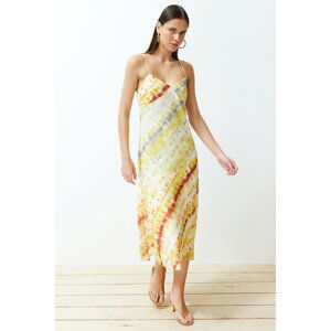 Trendyol Yellow Pattern Mixed Premium Chiffon Midi Woven Dress