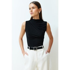 Trendyol Black Zero Sleeve Gathered Formal Stretch Knitted Blouse