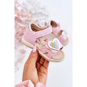 Children's leather sandals with heart pink Elianna