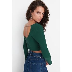 Trendyol Emerald Green Decollete Chain Crop Ribbed Knitted Blouse