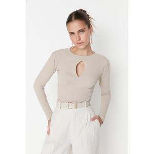 Trendyol Stone Cut Out Detailed Ribbed Knitted Blouse