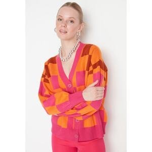 Trendyol Fuchsia Patterned Knitwear Cardigan with Button Detailed
