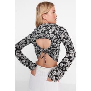 Trendyol Black Wrapped Crop Backless Knitted Blouse