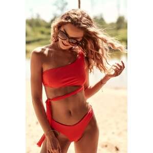 Two-piece asymmetrical coral swimsuit