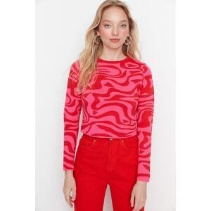 Trendyol Fuchsia Jacquard Crop Knitwear Sweater