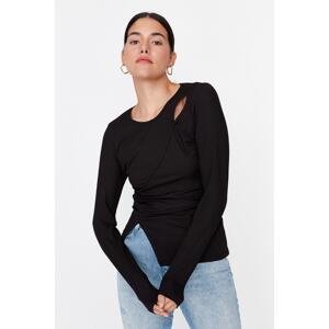 Trendyol Black Ribbed Fitted Knitted Blouse