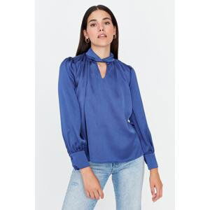 Trendyol Navy Blue Collar Detailed Woven Satin Blouse