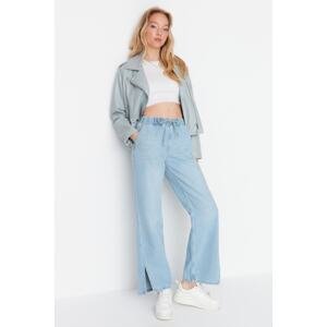 Trendyol Light Blue High Waist Wide Leg Jeans with Elastic Waist and a Slit