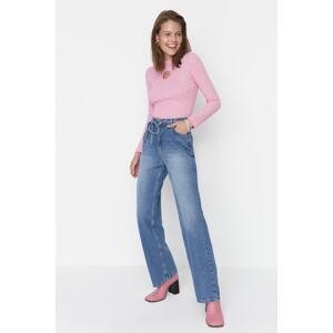 Trendyol Blue Piping Detailed High Waist Wide Leg Jeans