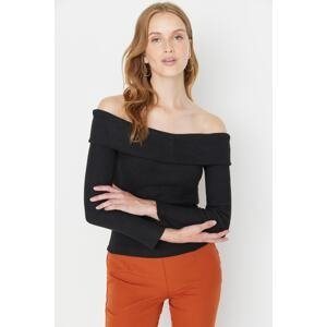 Trendyol Black Carmen Collar Fake Knitwear Fitted Knitted Blouse