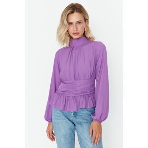 Trendyol Purple Woven High Collar Blouse