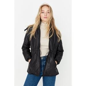 Trendyol Black Hooded Gathered Waist Quilted Coat