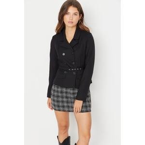 Trendyol Black Belted Woven Lined Double Breasted Closure Blazer Jacket