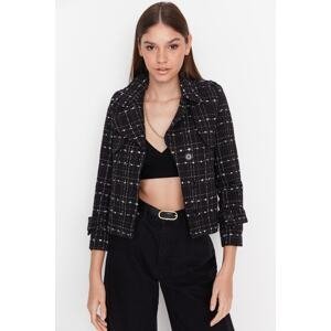 Trendyol Black Crop Woven Tweed Plaid Jacket