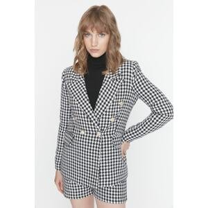 Trendyol Black Woven Lined, Double Breasted Fastening Plaid Blazer Jacket