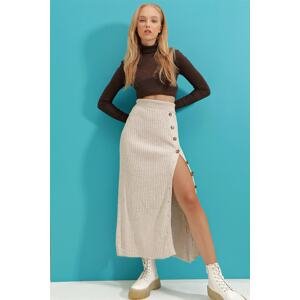 Trend Alaçatı Stili Women's Beige Button Detailed Knitwear Skirt