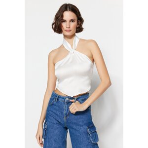 Trendyol Ecru Woven Satin Halter Neck Blouse