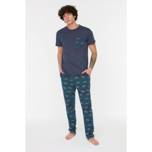 Trendyol Navy Blue Regular Fit Printed Knitted Pajamas Set