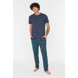 Trendyol Navy Blue Regular Fit Printed Knitted Pajamas Set