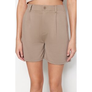 Trendyol Mink Relaxed Fit High Waist Interlock Smart Knitted Shorts