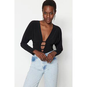 Trendyol Black Knitted Snaps Window/Cut Out Detail Body