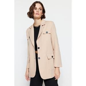 Trendyol Beige Oversized Blazer Jacket With Woven Lined