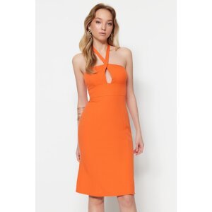 Trendyol Orange Woven Collar Detailed Midi Woven Dress