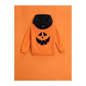 Koton Color Contrast Hoodie and Sweatshirt with Pumpkin Print