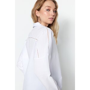 Trendyol White Shoulder Lace Detailed Oversize Woven Shirt
