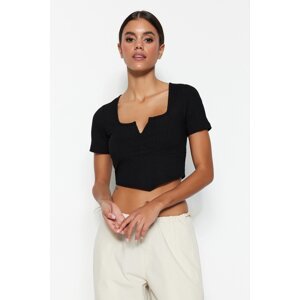 Trendyol Black Fitted Crop Square Neck Ribbed Stretch Knitted Blouse