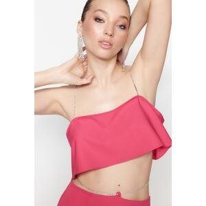 Trendyol Pink Crop Knitted Bustier with Shiny Stones