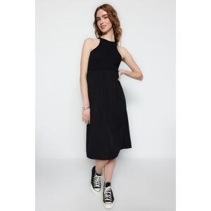 Trendyol Black Poplin Detailed Halter Neck A-Line Midi Knitted Dress